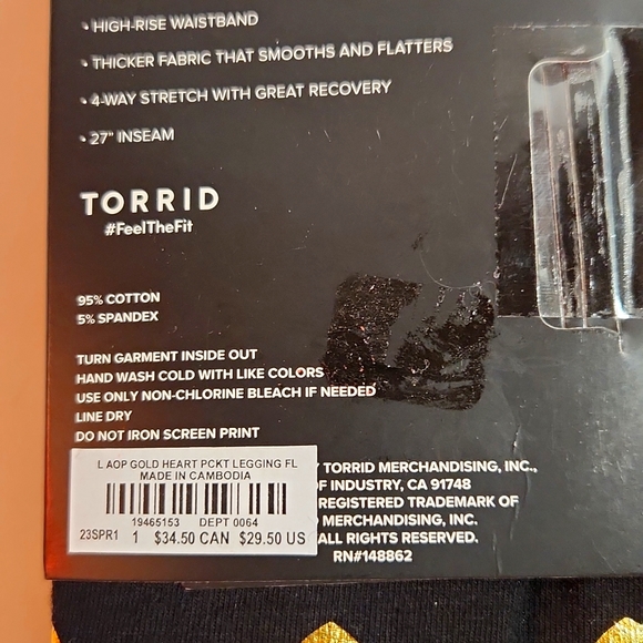❤️NWT VINTAGE TORRID LEGGING - POCKETS GOLD HEART PRINT - BLACK - PLUS SIZE - Picture 5 of 11
